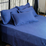 Classic Italian Azure Blue Solid Bedsheet Set - King Size