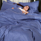 London Luxury Azure Blue Checks Bedding - King Size