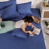 London Luxury Azure Blue Checks Bedding - King Size